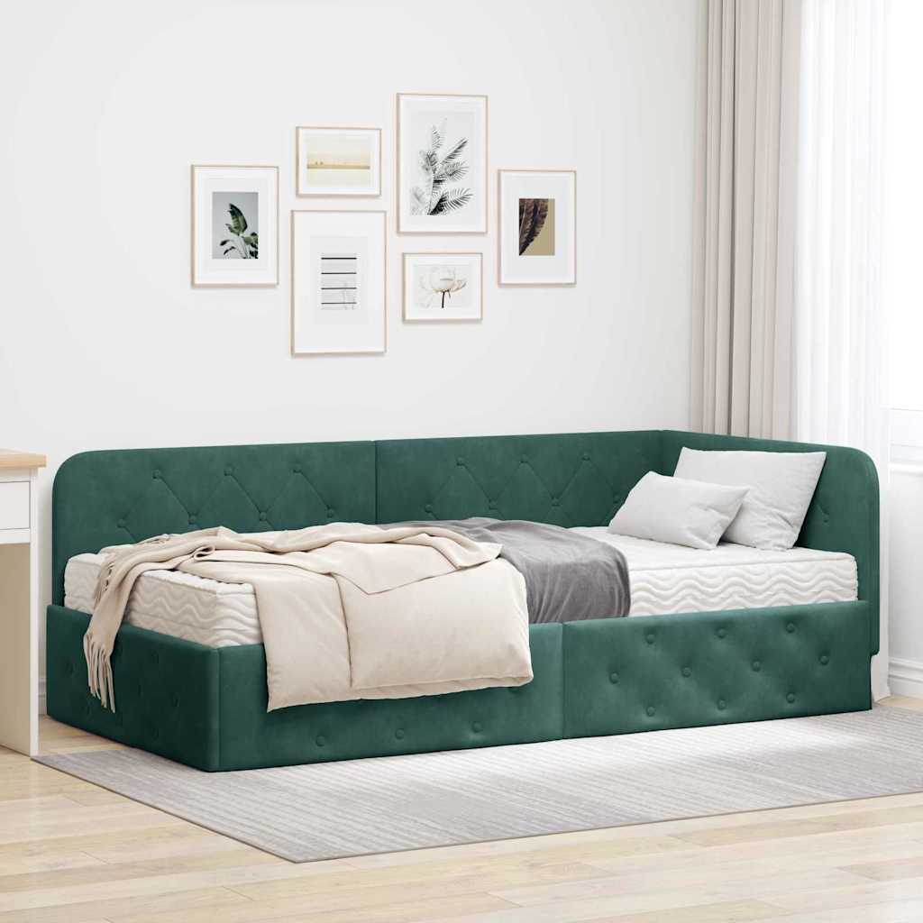 Cornice del letto ad angolo Verde Scuro 90 x 200 cm Velluto | homemem39