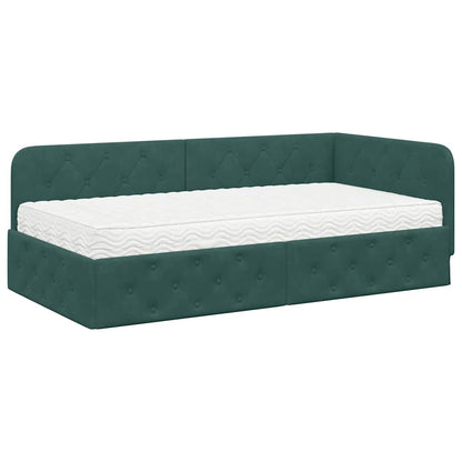 Cornice del letto ad angolo Verde Scuro 90 x 200 cm Velluto | homemem39