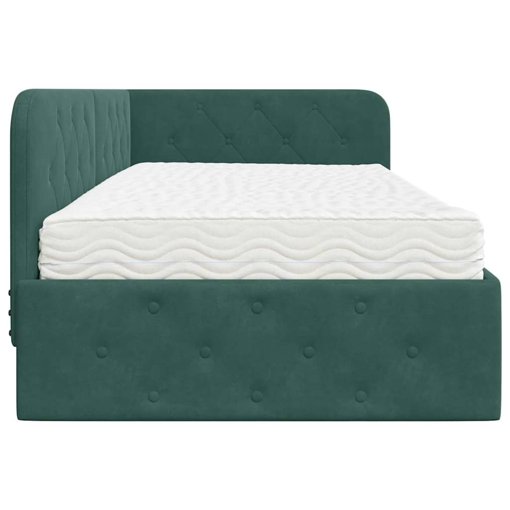 Cornice del letto ad angolo Verde Scuro 90 x 200 cm Velluto | homemem39