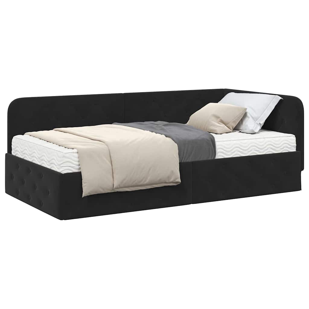 Cornice del letto ad angolo Nero 90 x 200 cm Velluto | homemem39