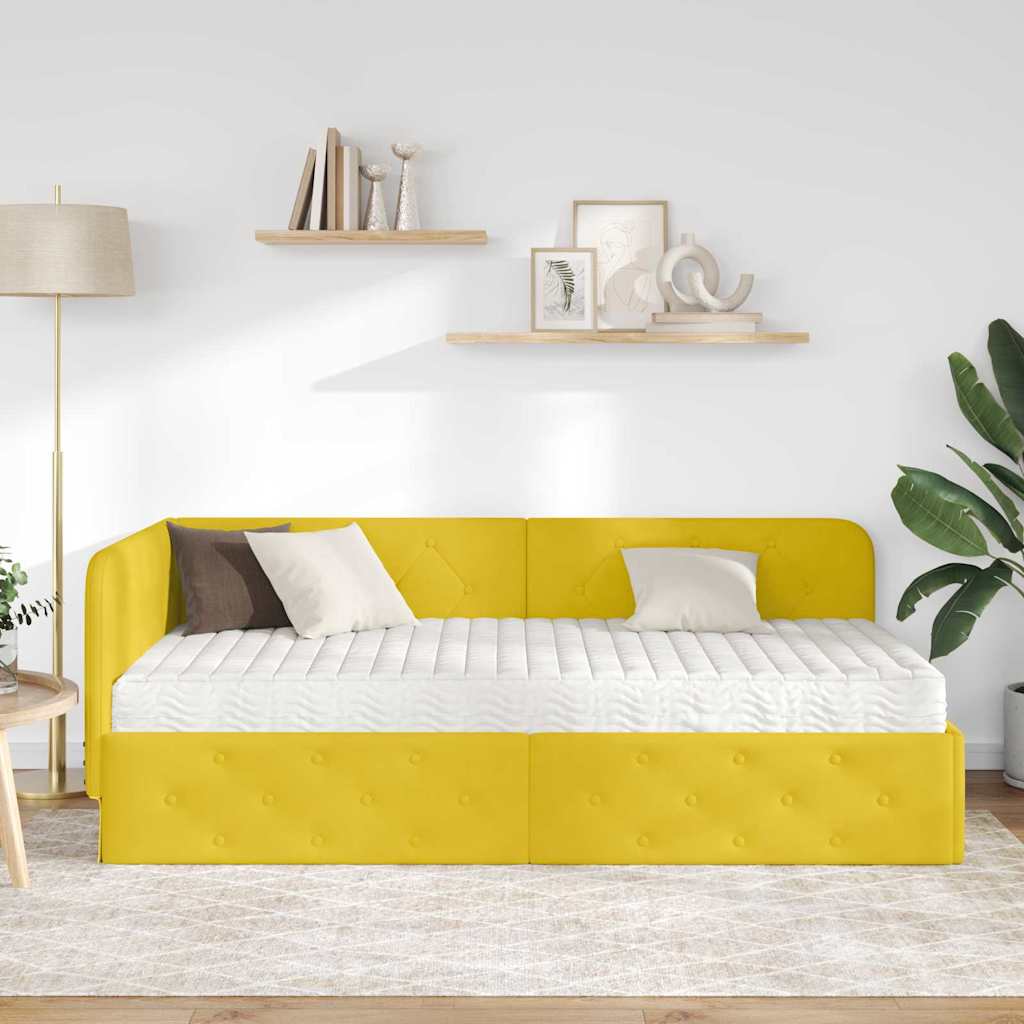 Cornice del letto ad angolo Giallo 90 x 200 cm Velluto | homemem39