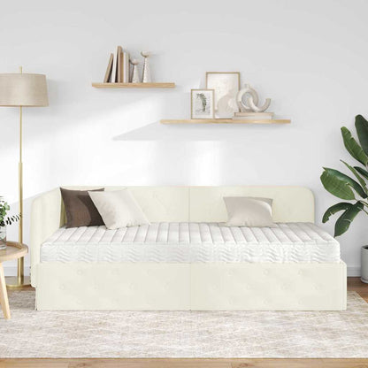 Cornice del letto ad angolo Crema 90 x 200 cm Velluto | homemem39