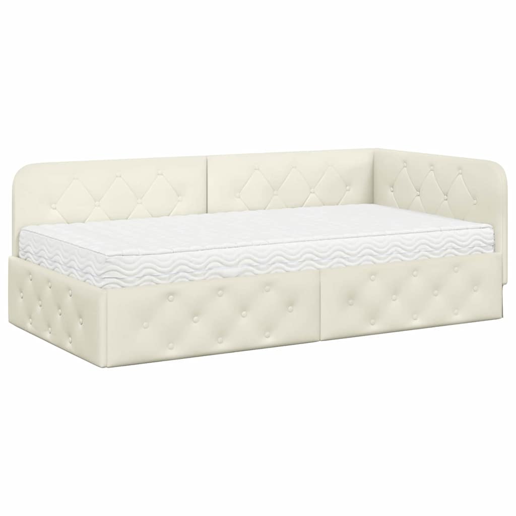 Cornice del letto ad angolo Crema 90 x 200 cm Velluto | homemem39