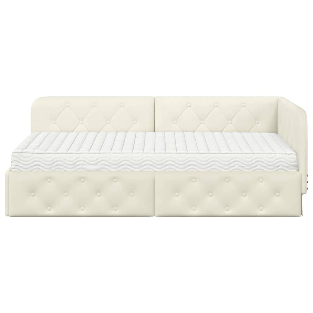 Cornice del letto ad angolo Crema 90 x 200 cm Velluto | homemem39