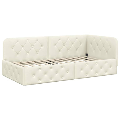 Cornice del letto ad angolo Crema 90 x 200 cm Velluto | homemem39