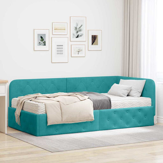 Cornice del letto ad angolo Turchese 90 x 200 cm Velluto | homemem39