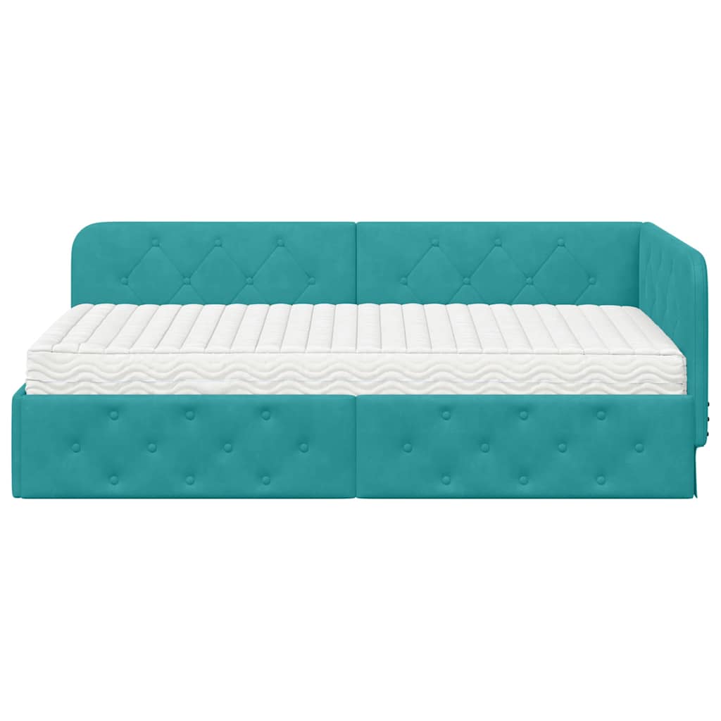 Cornice del letto ad angolo Turchese 90 x 200 cm Velluto | homemem39
