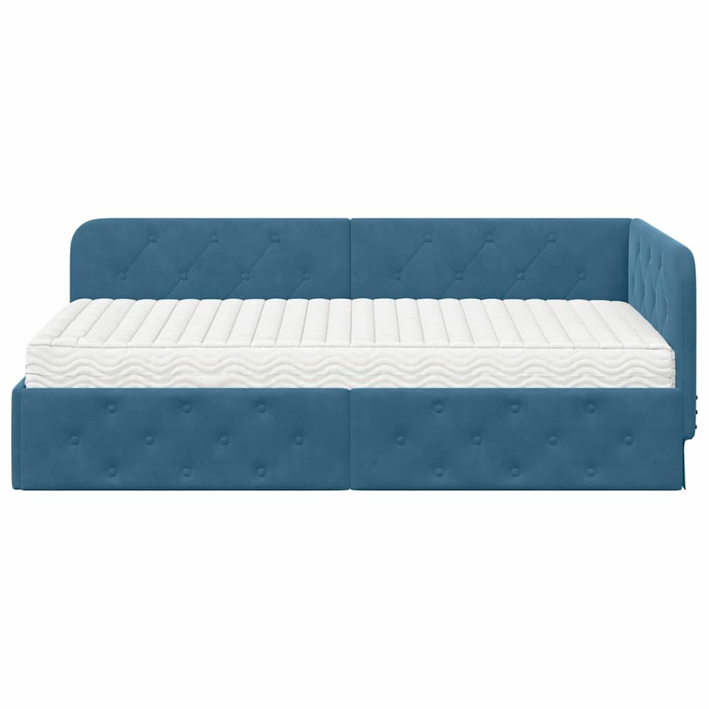 Cornice del letto ad angolo Blu 100 x 200 cm Velluto | homemem39