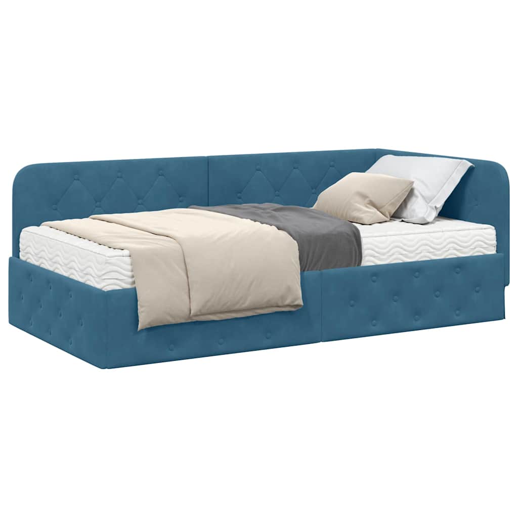 Cornice del letto ad angolo Blu 100 x 200 cm Velluto | homemem39