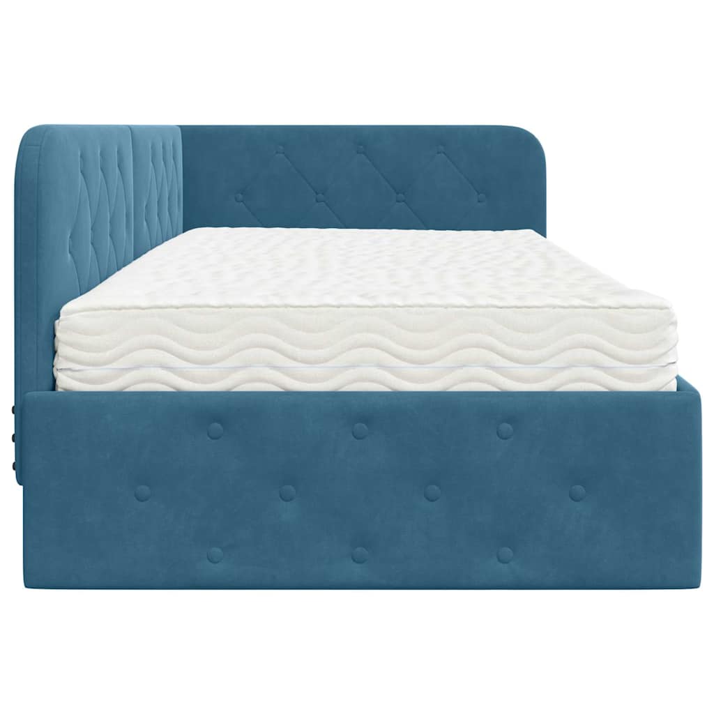 Cornice del letto ad angolo Blu 100 x 200 cm Velluto | homemem39
