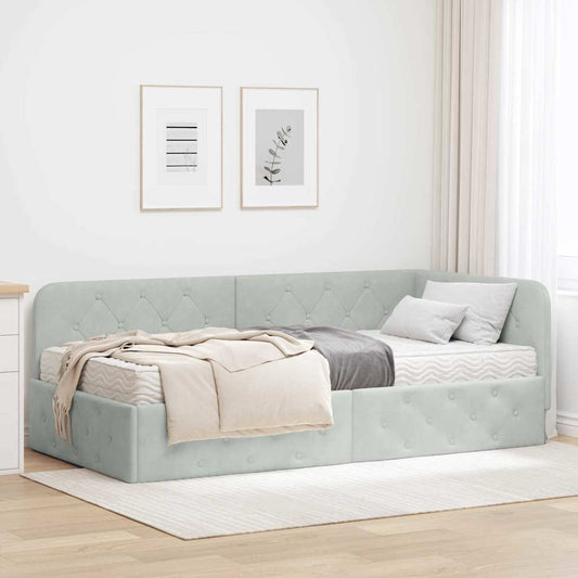 Cornice del letto ad angolo Grigio chiaro 100 x 200 cm Velluto | homemem39