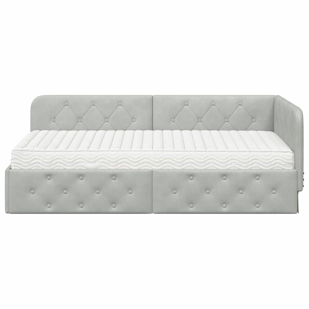 Cornice del letto ad angolo Grigio chiaro 100 x 200 cm Velluto | homemem39