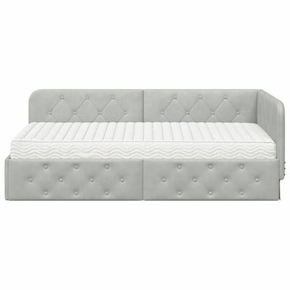 Cornice del letto ad angolo Grigio chiaro 100 x 200 cm Velluto | homemem39