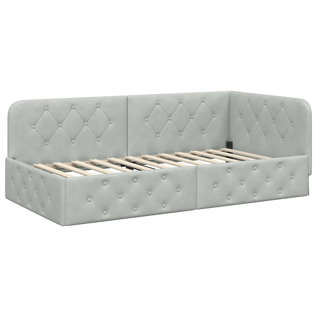 Cornice del letto ad angolo Grigio chiaro 100 x 200 cm Velluto | homemem39