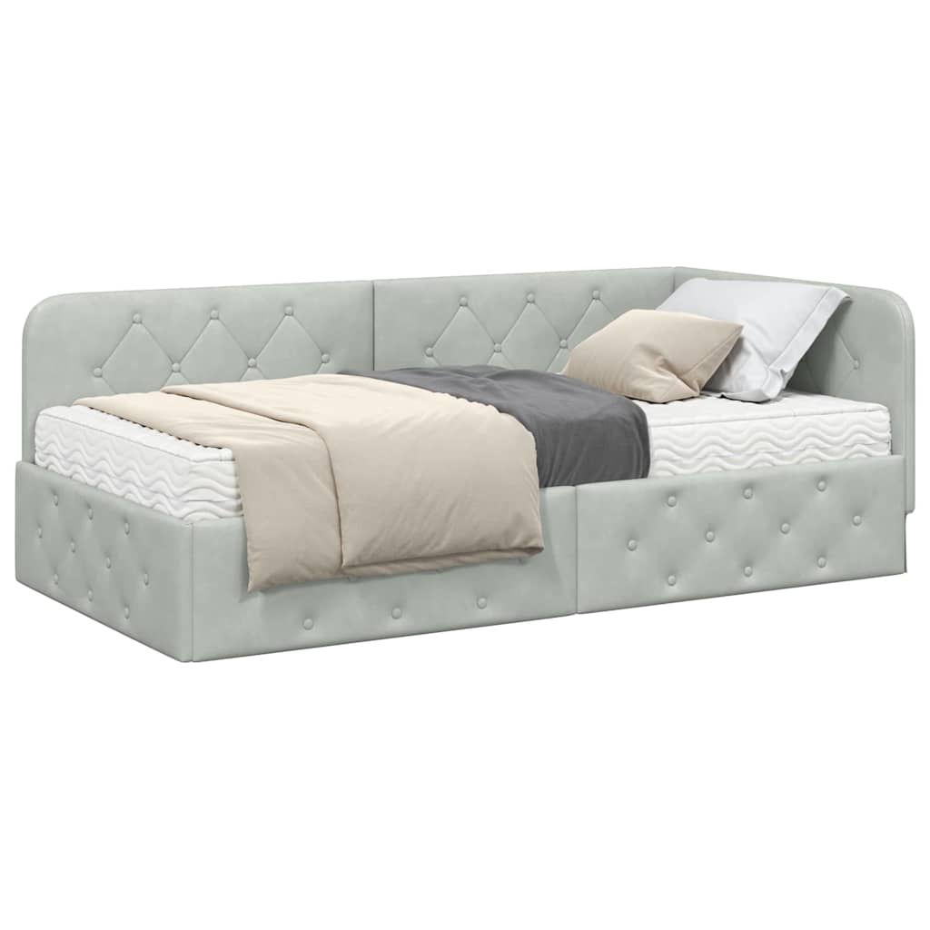 Cornice del letto ad angolo Grigio chiaro 100 x 200 cm Velluto | homemem39