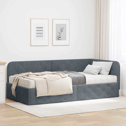 Cornice del letto ad angolo Grigio scuro 100 x 200 cm Velluto | homemem39