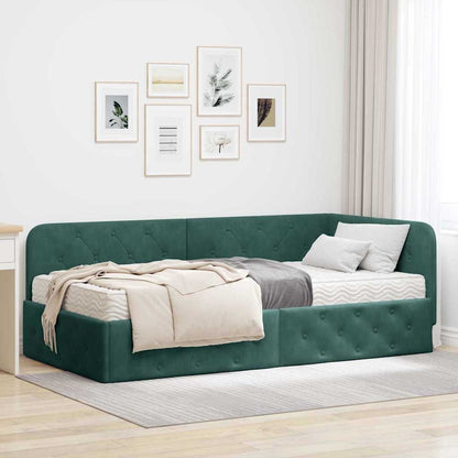Cornice del letto ad angolo Verde Scuro 100 x 200 cm Velluto | homemem39