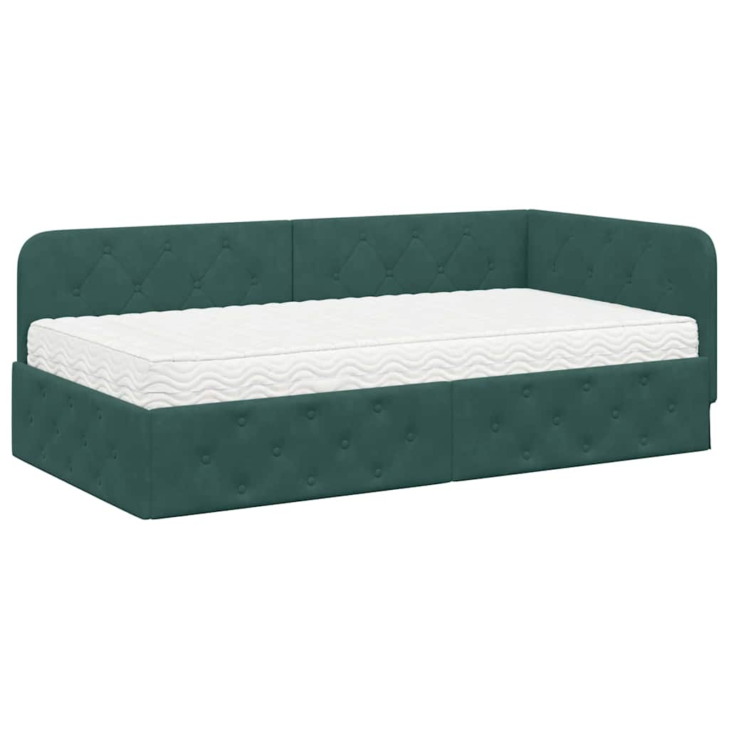 Cornice del letto ad angolo Verde Scuro 100 x 200 cm Velluto | homemem39