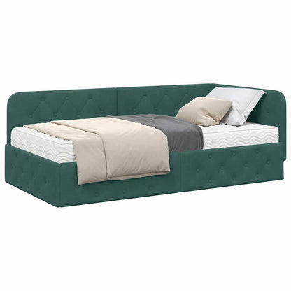 Cornice del letto ad angolo Verde Scuro 100 x 200 cm Velluto | homemem39