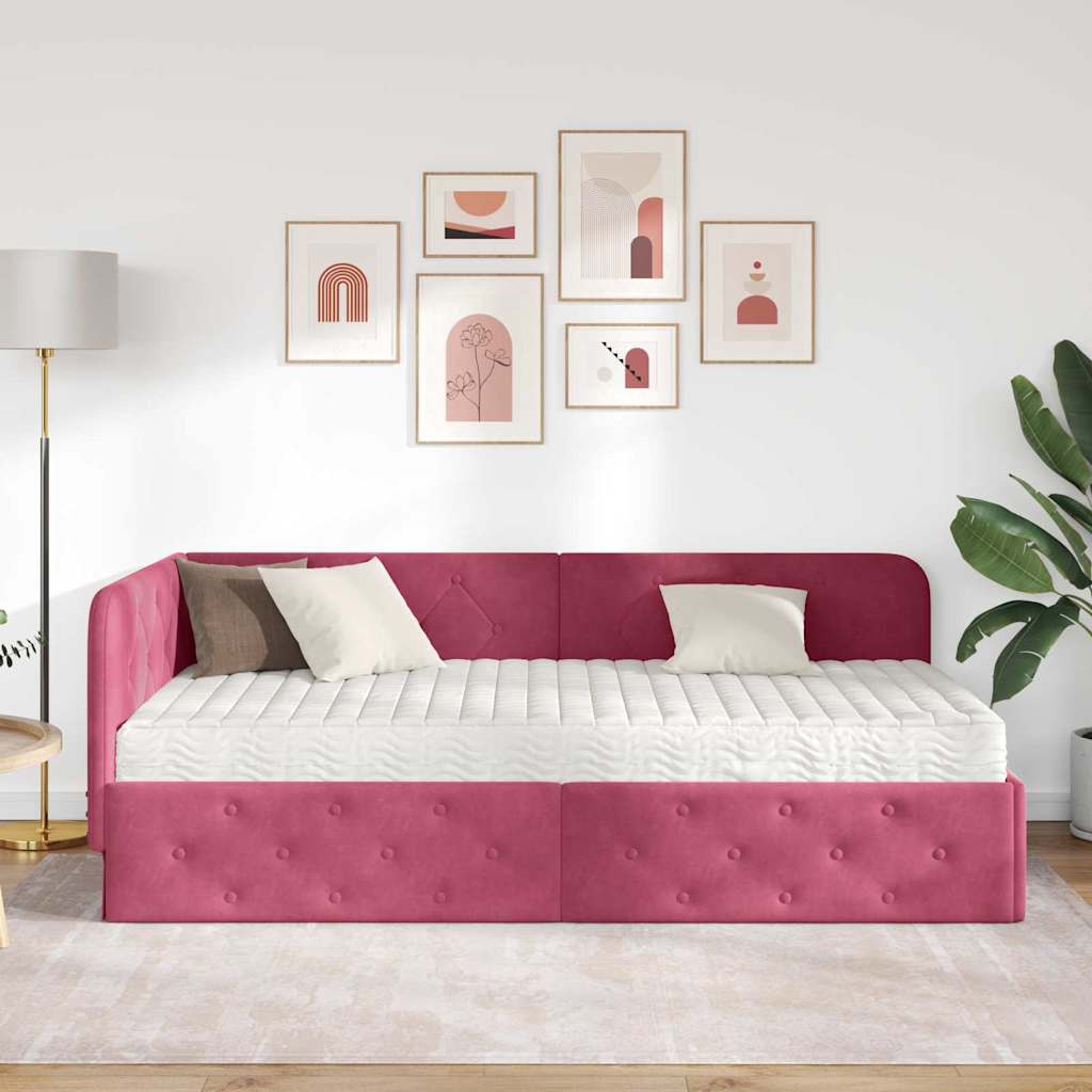Cornice del letto ad angolo Rosso Vino 100 x 200 cm Velluto | homemem39