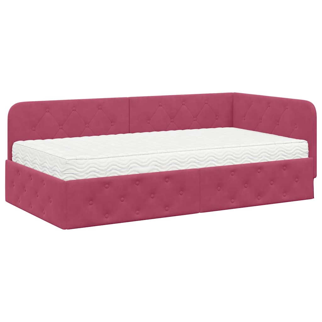 Cornice del letto ad angolo Rosso Vino 100 x 200 cm Velluto | homemem39