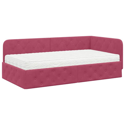 Cornice del letto ad angolo Rosso Vino 100 x 200 cm Velluto | homemem39