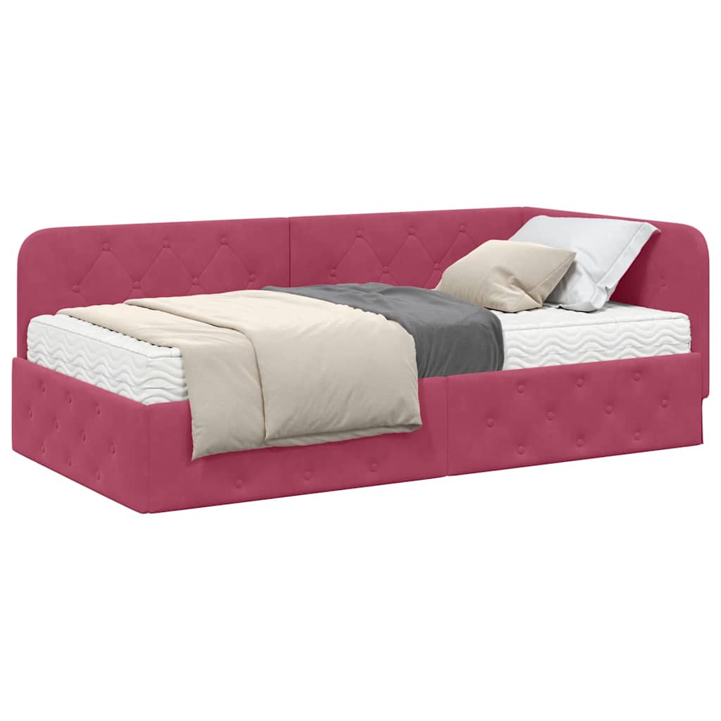 Cornice del letto ad angolo Rosso Vino 100 x 200 cm Velluto | homemem39