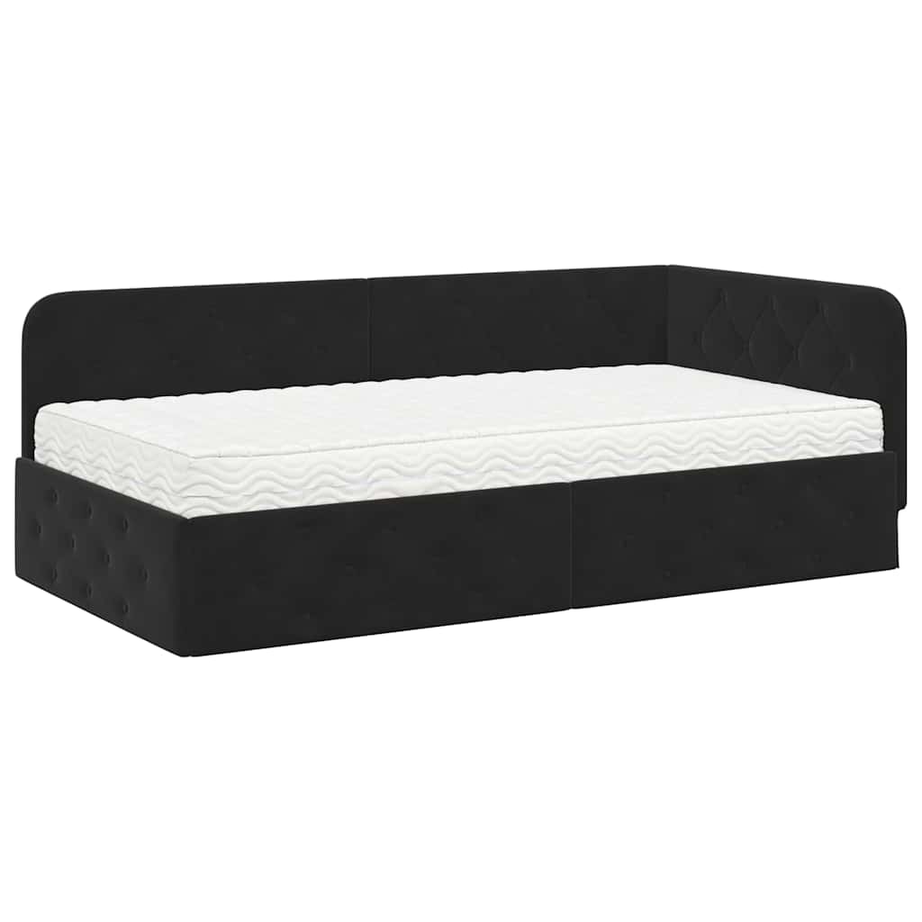 Cornice del letto ad angolo Nero 100 x 200 cm Velluto | homemem39