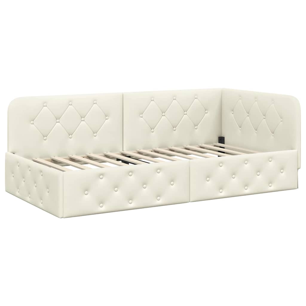 Cornice del letto ad angolo Crema 100 x 200 cm Velluto | homemem39