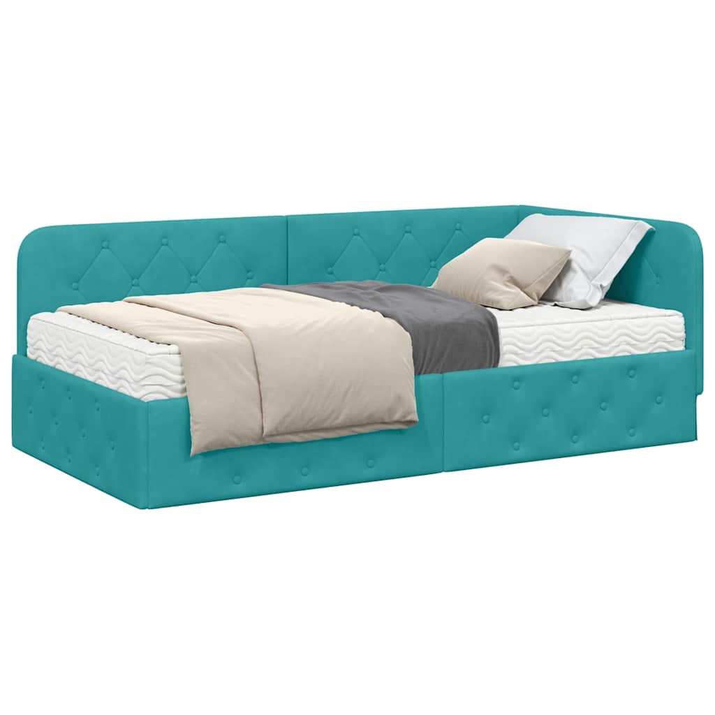 Cornice del letto ad angolo Turchese 100 x 200 cm Velluto | homemem39