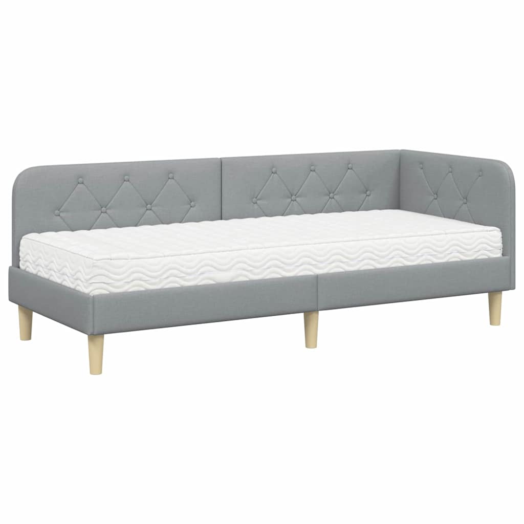 Cornice del letto ad angolo Grigio chiaro 80 x 200 cm Tessuto | homemem39