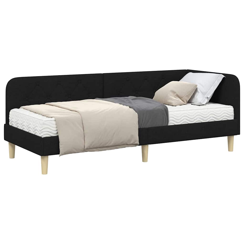 Cornice del letto ad angolo Nero 80 x 200 cm Tessuto | homemem39