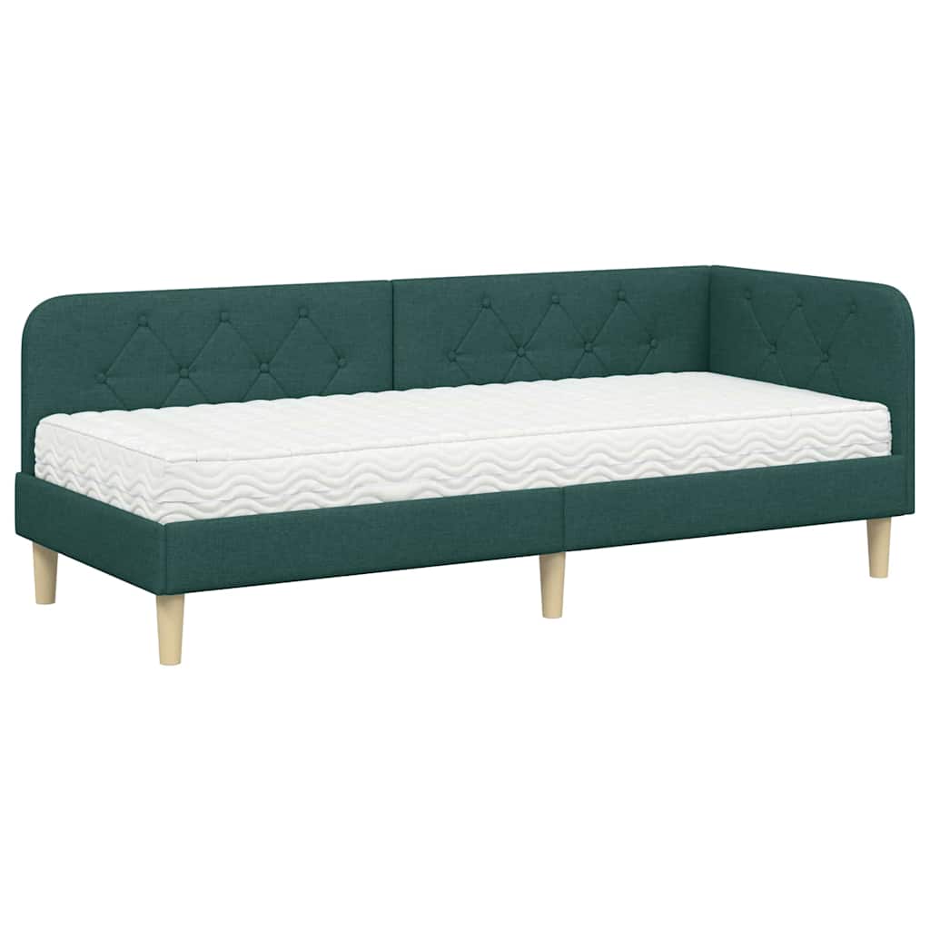 Cornice del letto ad angolo Verde Scuro 80 x 200 cm Tessuto | homemem39
