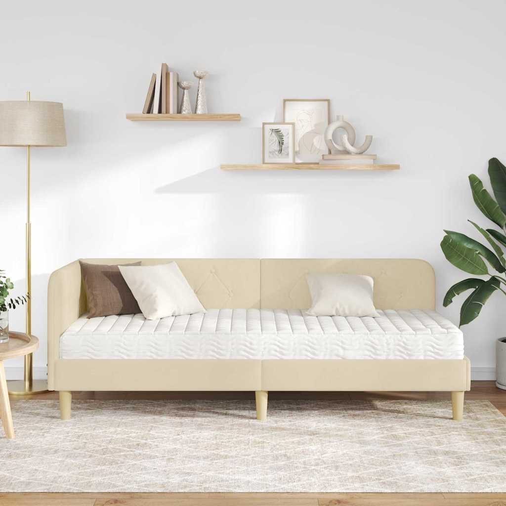 Cornice del letto ad angolo Crema 80 x 200 cm Tessuto | homemem39