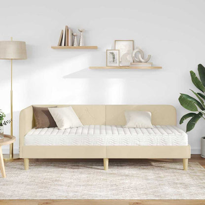 Cornice del letto ad angolo Crema 80 x 200 cm Tessuto | homemem39