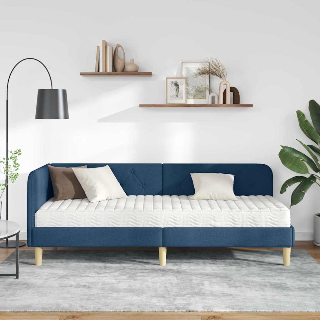 Cornice del letto ad angolo Blu 80 x 200 cm Tessuto | homemem39