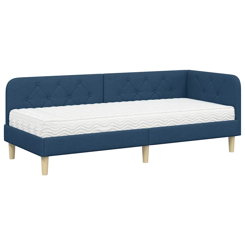 Cornice del letto ad angolo Blu 80 x 200 cm Tessuto | homemem39