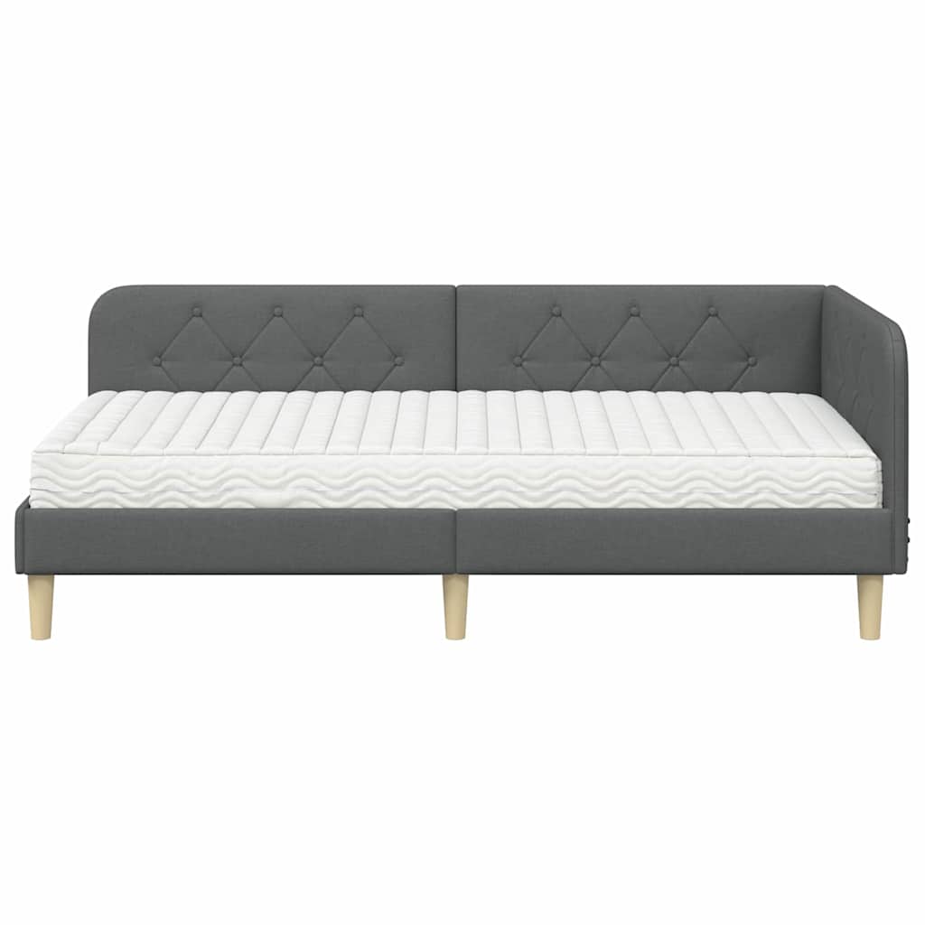 Cornice del letto ad angolo Grigio scuro 90 x 190 cm Tessuto | homemem39