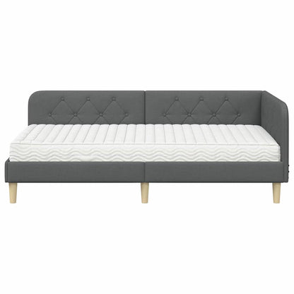 Cornice del letto ad angolo Grigio scuro 90 x 190 cm Tessuto | homemem39