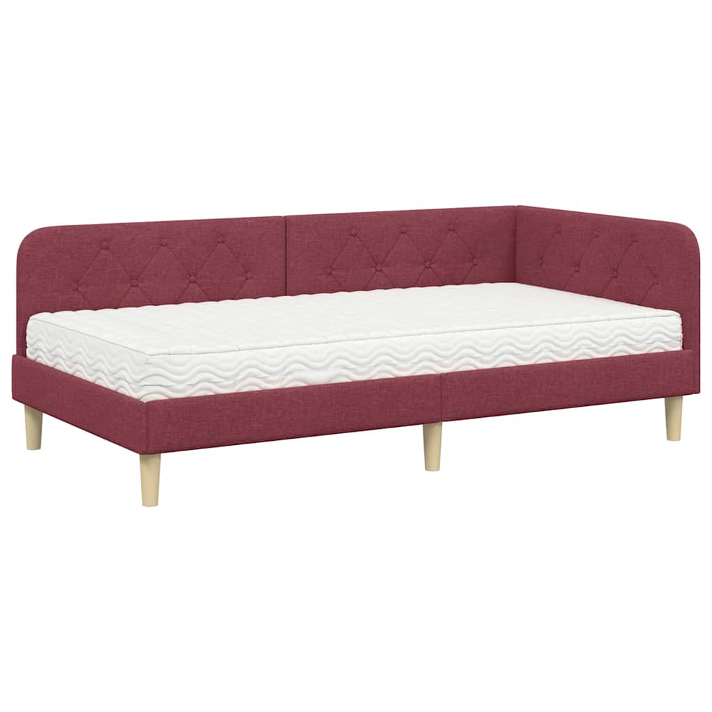 Cornice del letto ad angolo Rosso Vino 90 x 190 cm Tessuto | homemem39