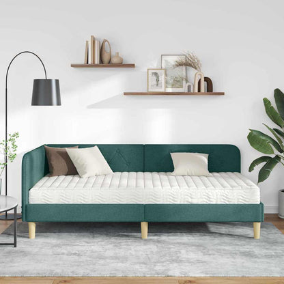 Cornice del letto ad angolo Verde Scuro 90 x 190 cm Tessuto | homemem39