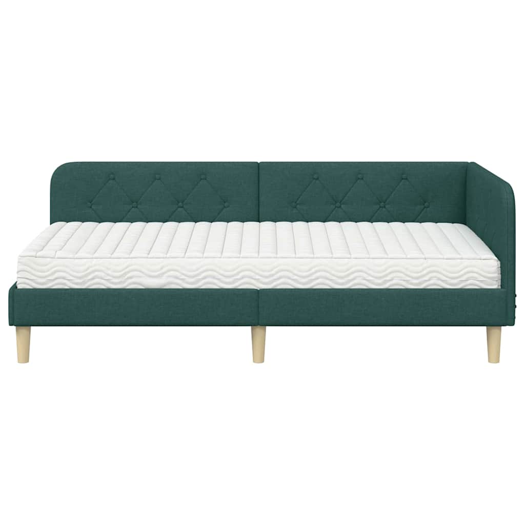 Cornice del letto ad angolo Verde Scuro 90 x 190 cm Tessuto | homemem39