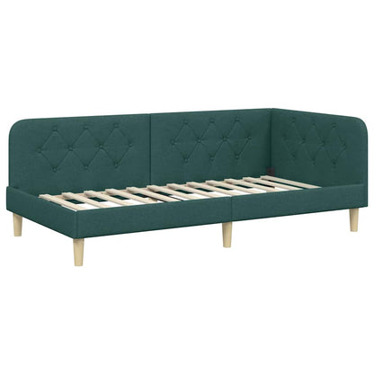 Cornice del letto ad angolo Verde Scuro 90 x 190 cm Tessuto | homemem39