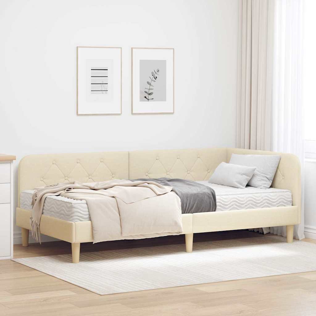 Cornice del letto ad angolo Crema 90 x 190 cm Tessuto | homemem39