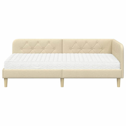 Cornice del letto ad angolo Crema 90 x 190 cm Tessuto | homemem39