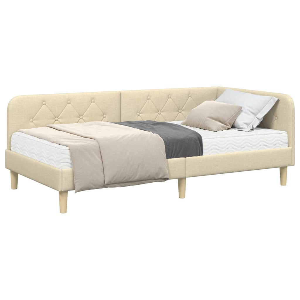 Cornice del letto ad angolo Crema 90 x 190 cm Tessuto | homemem39