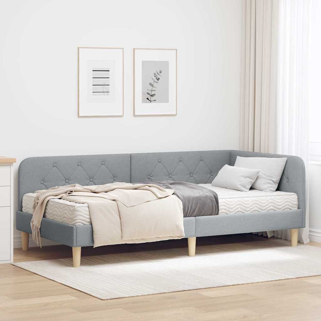 Cornice del letto ad angolo Grigio chiaro 90 x 200 cm Tessuto | homemem39