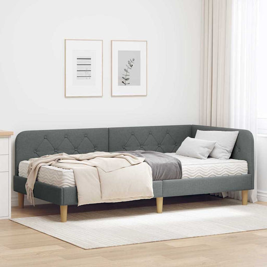 Cornice del letto ad angolo Grigio scuro 90 x 200 cm Tessuto | homemem39