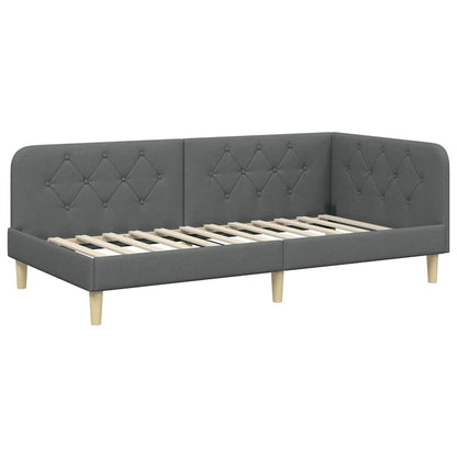 Cornice del letto ad angolo Grigio scuro 90 x 200 cm Tessuto | homemem39