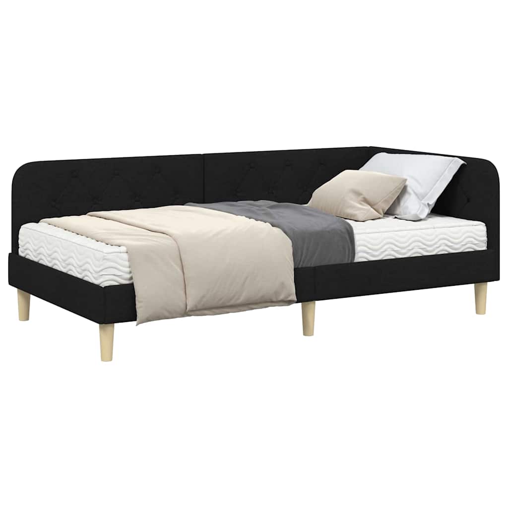 Cornice del letto ad angolo Nero 90 x 200 cm Tessuto | homemem39